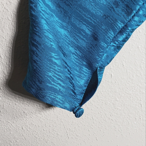 Vintage 80s Francesca of Damon by Starington Teal Dress Silk Dynasty Size 16 - Picture 6 of 10